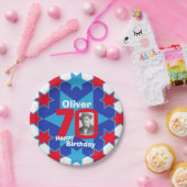 70. Geburtstag Foto Name Blue Star Papierteller (Party)