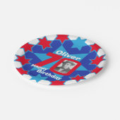 70. Geburtstag Foto Name Blue Star Papierteller (Schrägansicht)