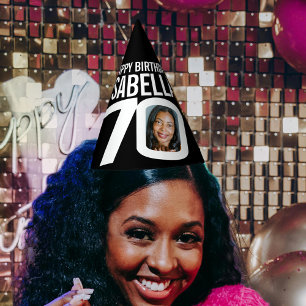 70. Geburtstag Foto personalisiert weiß schwarz Partyhütchen