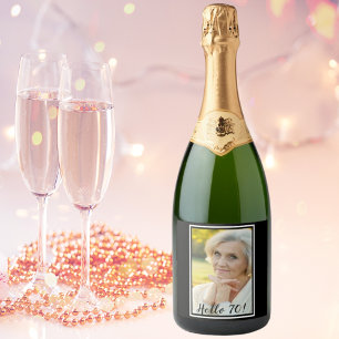 70. Geburtstag Foto Schwarz-weiße Frauen Weinetikett