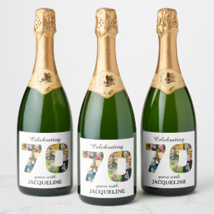 70. Geburtstag Foto-Vorlage Weiß Schaumweinetikett