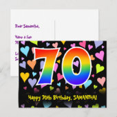 70. Geburtstag: Fun Hearts Muster, Regenbogen 70 Postkarte (Vorne/Hinten)