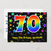 70. Geburtstag: Fun Stars Pattern, Regenbogen 70,  Postkarte (Vorne/Hinten)