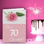 70. Geburtstag für Ihre rosa Rose Funny Motivieren Karte<br><div class="desc">Moderne Blumenkarte zum 70. Geburtstag für jemanden, vor allem für sie (wegen der Farben weiß und pink) Feiern den 70. Geburtstag. Die Karte ist rosa und hat eine schöne rosa Rose. Es kommt mit einem lustigen und motivierend Zitat. Sie ist 70 so was, und ist perfekt für eine Person mit...</div>