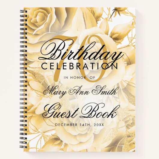 70. Geburtstag Gästebuch Party Floral Gold Notizblock (Vorderseite)