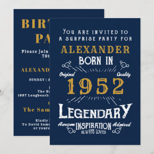 70. Geburtstag Geboren 1952 Blau Gold Retro Einlad Einladung