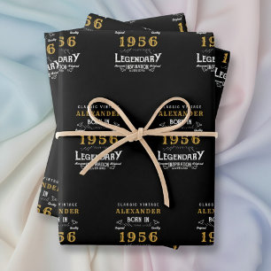 70. Geburtstag Geboren 1956 Legende Vintage Schwar Geschenkpapier Set