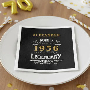 70. Geburtstag Geboren 1956 Schwarz Gold Retro Vin Serviette