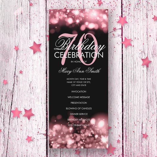 70. Geburtstag Glam Lights Rose Gold Menü Programm