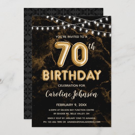 70. Geburtstag Gold Ballon Einladung zum Geburtsta (Vorne/Hinten)