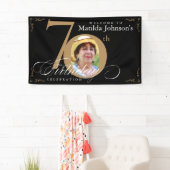 70. Geburtstag Gold Black Calligraphy Custom Foto Banner (Insitu)