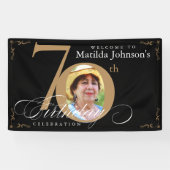 70. Geburtstag Gold Black Calligraphy Custom Foto Banner (Horizontal)