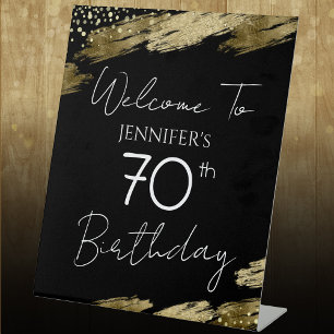 70. Geburtstag Gold Black Welcome Pedestal Sign Sockelschild