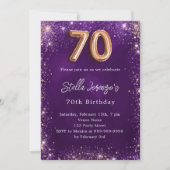 70. Geburtstag Gold der lila Rose Einladung (Vorderseite)