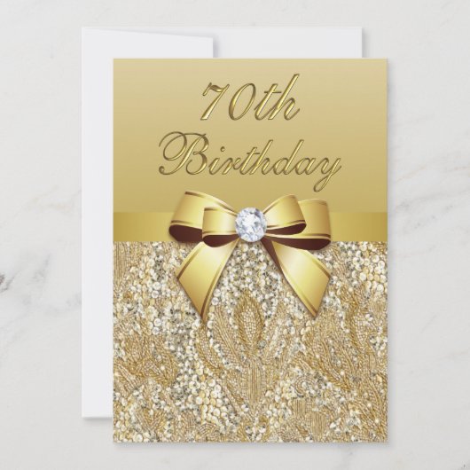 70. Geburtstag-Gold-Imitate-Sequins und Bow Einladung (Vorderseite)