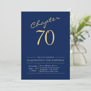 70. Geburtstag Gold Modernes Drehbuch Blau Einladung