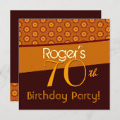 70. Geburtstag Gold Orange Brown Muster Einladung (Vorne/Hinten)