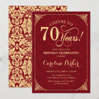 70. Geburtstag - Gold Red Damask