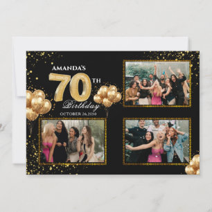 70. Geburtstag Gold Silber Schwarze Ballons Einladung