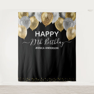 70. Geburtstag Gold Silver Black Balloons Band Wandteppich