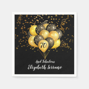 70. Geburtstag Gold und Black Balloons Glitzer Serviette