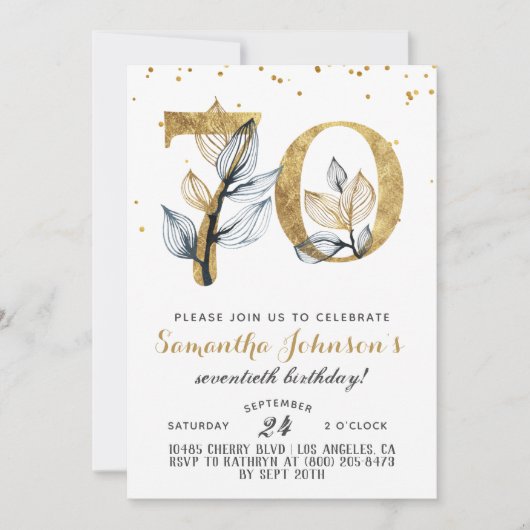 70. Geburtstag Goldene Blüte Einladung (Vorderseite)