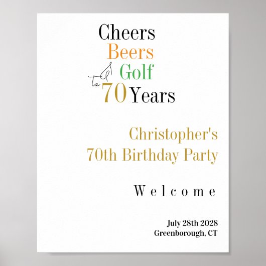 70. Geburtstag Golf Cheers Beers Party Begrüßungsz Poster (Vorne)