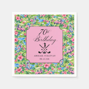 70. Geburtstag Golf Preppy Pink Grün Druck Serviette