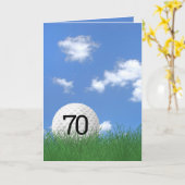 70. Geburtstag, Golfball im Gras Karte (Gelbe Blume)