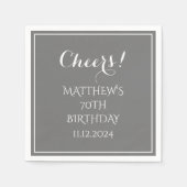 70. Geburtstag Gray Elegant Script Modern Cheers Serviette (Vorderseite)