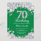 70. Geburtstag Grün und Silver Diamond Einladung (Vorne/Hinten)