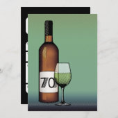 70. Geburtstag: Halbweinflasche und Glas Einladung (Vorne/Hinten)