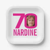 70. Geburtstag hellrosa weiß 70 Foto Pappteller (Vorderseite)