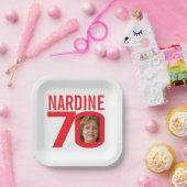 70. Geburtstag hellrot weiß 70 Foto Pappteller (Party)