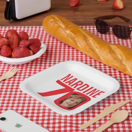 70. Geburtstag hellrot weiß 70 Foto Pappteller (Picknick)