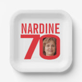 70. Geburtstag hellrot weiß 70 Foto Pappteller (Vorderseite)