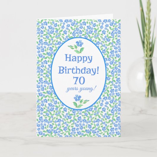70. Geburtstag Hübsch Blue Green Periwinkle Blume Karte (Vorderseite)
