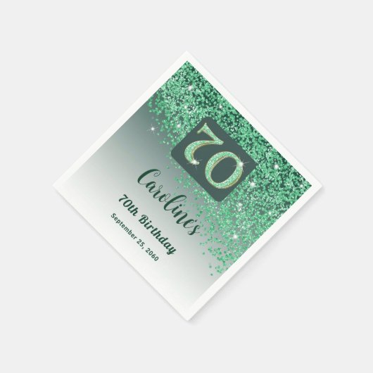 70. Geburtstag Hübscher grüner Glitzer Serviette (Ecke)