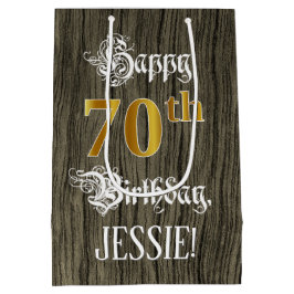 70. Geburtstag: Imitate Gold Look & Imitate Holzmu Mittlere Geschenktüte