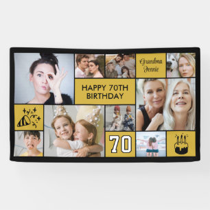 70. Geburtstag individuelle Fotocollage Schwarz Go Banner