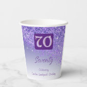 70. Geburtstag Klasse Falling Lila Glitzer Pappbecher (Rückseite)