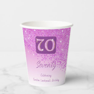 70. Geburtstag Klasse Falling Pink Glitzer Pappbecher