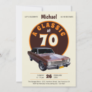 70. Geburtstag Klassiker-Auto-Spaß Retro Vintage C Einladung