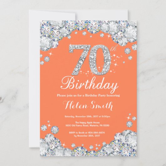 70. Geburtstag Koralle und Silver Diamond Einladung (Vorderseite)