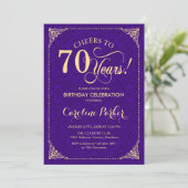 70. Geburtstag - Lila Golddampfer Einladung (Stehend Vorderseite)