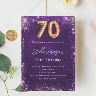 70. Geburtstag lila Rose Gold Luxus Einladung