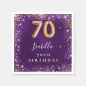 70. Geburtstag lila Rose Goldname Glitzern Serviette (Vorderseite)