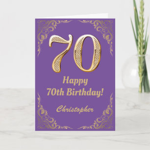 70. Geburtstag Lila und Gold Glitzer Frame Karte