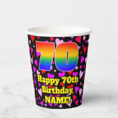 70. Geburtstag: Loving Hearts Pattern, Regenbogen Pappbecher (Vorderseite)