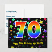 70. Geburtstag: Lustiges Sterne Muster, Regenbogen Postkarte (Vorne/Hinten)